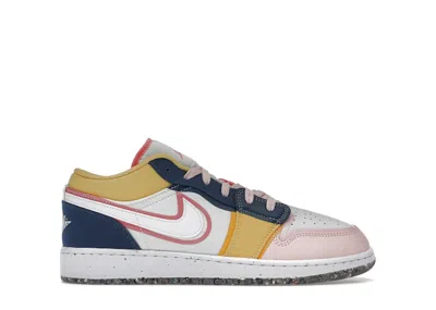 Pre-owned Jordan 1 Low Se Canvas Sneakers In White/french Blue/topaz Gold