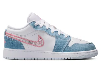 Pre-owned Jordan 1 Low Se Denim Sequin Sneakers In Cobalt Blue Bliss/white/pink Glow