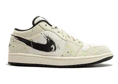Pre-owned Jordan 1 Low Se Paint Splatter Sneakers In Sail/black/total Orange