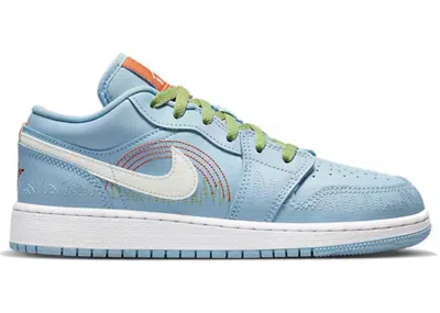 Pre-owned Jordan 1 Low Se Stitch Sneakers In Psychic Blue/vivid Green/safety Orange