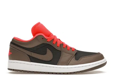 Pre-owned Jordan 1 Low Se (women's) Sneakers In Newsprint/olive Grey/bright Crimson