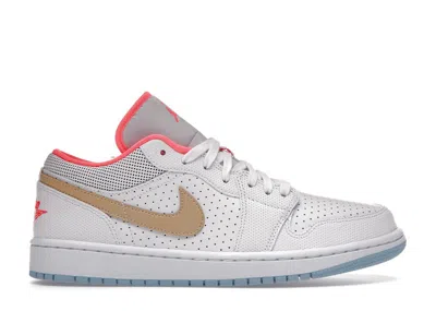 Pre-owned Jordan 1 Low Se (women's) Sneakers In White/sesame/flash Crimson