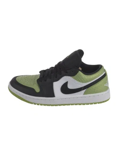 Pre-owned Jordan 1 Low Snakeskin Vivid Green Sneakers In Black/green
