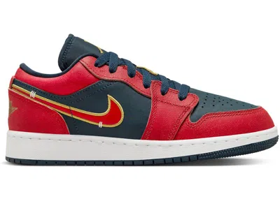 Pre-owned Jordan 1 Low Sneakers In Armory Navy Blue/metallic Gold/sport Red