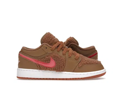 Pre-owned Jordan 1 Low Utility Teddy Bear Sneakers In Dark Driftwood/pink Salt/gym Red