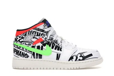 Pre-owned Jordan 1 Mid All Over Logos Sneakers In White/racer Blue/black In Multi