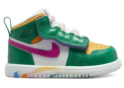 Pre-owned Jordan 1 Mid Alt Active Pink Sneakers In Malachite/white/university Gold