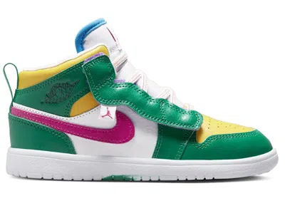 Pre-owned Jordan 1 Mid Alt Active Pink Sneakers In Malachite/white/university Gold
