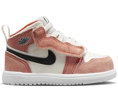 Pre-owned Jordan 1 Mid Alt Se Orange Suede Sneakers In Team Orange/sail/white