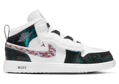 Pre-owned Jordan 1 Mid Alt Se Take Flight Sneakers In White/bright Crimson/blue Hero