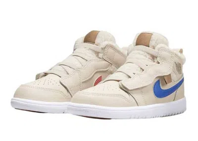 Pre-owned Jordan 1 Mid Alt Utility Fleece Sneakers In Pearl White/racer Blue/dark Driftwood