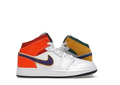 Pre-owned Jordan 1 Mid Alternate Sneakers In White/court Purple/spirit Teal