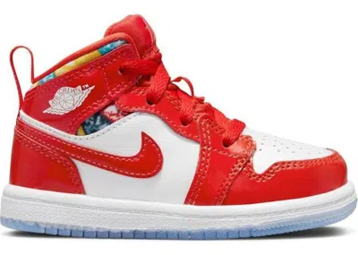 Pre-owned Jordan 1 Mid Barcelona Sweater Sneakers In Chile Red/white/pollen