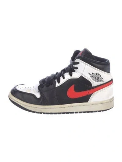 Pre-owned Jordan 1 Mid Black Chile Red White Sneakers In Blue