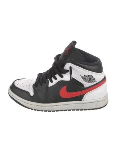 Pre-owned Jordan 1 Mid Black Chile Red White Wedge Sneakers In Gray