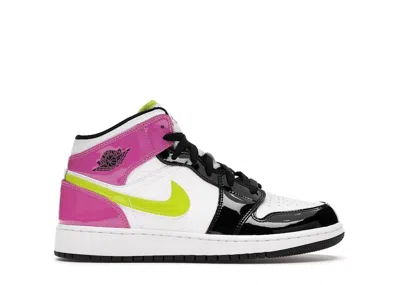 Pre-owned Jordan 1 Mid Black Pink Sneakers In White/cyber/active Fuchsia In Multi