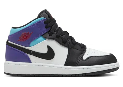 Pre-owned Jordan 1 Mid Black Sneakers In White/true Red/aquamarine