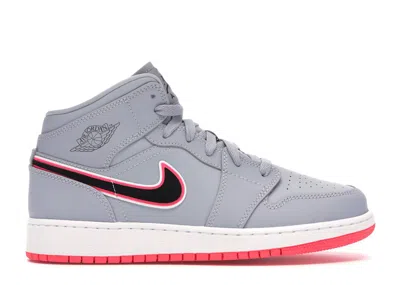 Pre-owned Jordan 1 Mid Black Sneakers In Wolf Grey/racer Pink/white