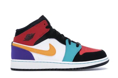 Pre-owned Jordan 1 Mid Bred Sneakers In White/university Red/black