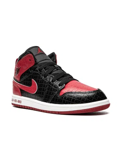 Jordan Kids' 1 Mid "bred Text" Sneakers In Black