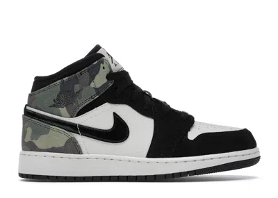 Pre-owned Jordan 1 Mid Camo Sneakers In Light Bone/black