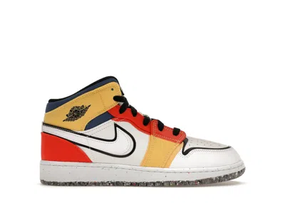 Pre-owned Jordan 1 Mid Canvas Sneakers In White/black/picante Red