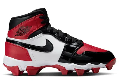 Pre-owned Jordan 1 Mid Cleat Patent Bred Toe Sneakers In Gym Red/white/black