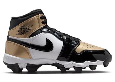 Pre-owned Jordan 1 Mid Cleat Patent Gold Toe Sneakers In Metallic Gold/white/black