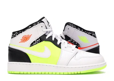 Pre-owned Jordan 1 Mid Composition Notebook Sneakers In Orange/volt/black