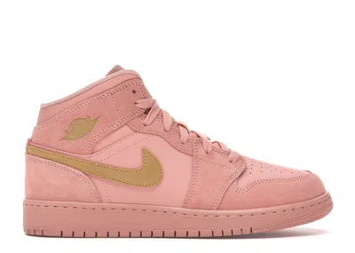 Pre-owned Jordan 1 Mid Coral Gold Sneakers In Coral Stardust/club Gold