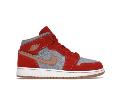 Pre-owned Jordan 1 Mid Denim Red Sneakers In Cinnabar/hemp/white