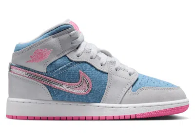 Pre-owned Jordan 1 Mid Denim Sequin Sneakers In Cobalt Blue Bliss/white/pink Glow