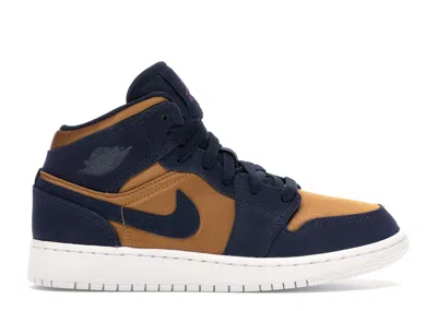 Pre-owned Jordan 1 Mid Desert Ochre Sneakers In Obsidian/hyper Violet/desert Ore In Multi