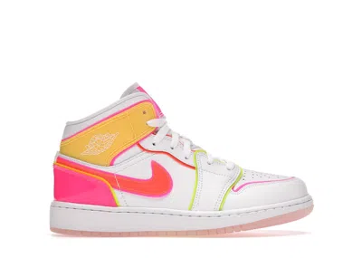 Pre-owned Jordan 1 Mid Edge Glow Sneakers In White/hyper Crimson/pink Blast
