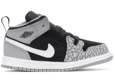 Pre-owned Jordan 1 Mid Elephant Print Sneakers In Black/white/light Smoke Grey