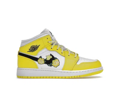 Pre-owned Jordan 1 Mid Floral Sneakers In Dynamic Yellow/black/white In Multi