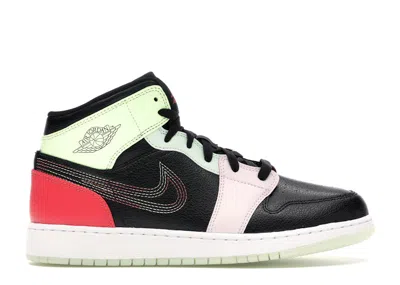 Pre-owned Jordan 1 Mid Glowinthedark Sneakers In Black/ember Glow/barely Volt