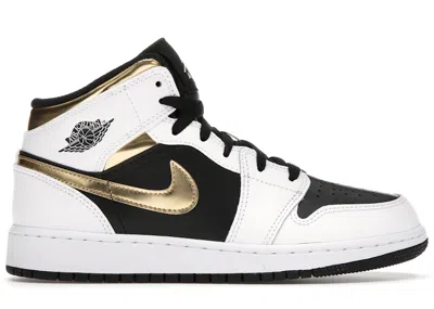 Pre-owned Jordan 1 Mid Gold Black Sneakers In White