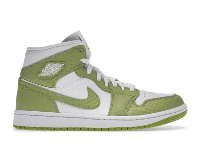 Pre-owned Jordan 1 Mid Green Python (women's) Sneakers In White/vivid Green