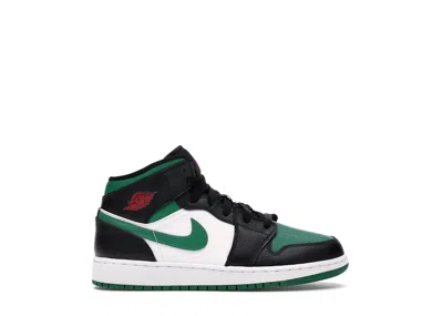 Pre-owned Jordan 1 Mid Green Toe Sneakers In Black/pine Green/white