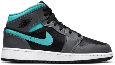 Pre-owned Jordan 1 Mid Grey Aqua Sneakers In Black/light Aqua/dark Smoke Grey