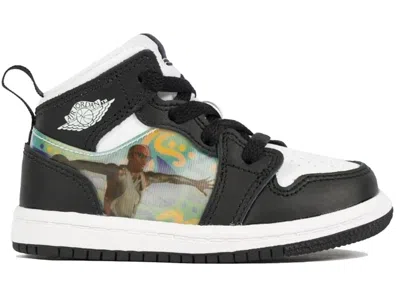 Pre-owned Jordan 1 Mid Hologram Sneakers In Black/new Emerald/university Red