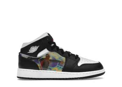 Pre-owned Jordan 1 Mid Hologram Sneakers In Black/new Emerald/university Red