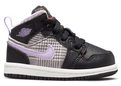 Pre-owned Jordan 1 Mid Houndstooth Sneakers In Black/lilac/white In Multi
