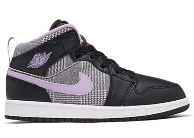 Pre-owned Jordan 1 Mid Houndstooth Sneakers In Black/lilac/white
