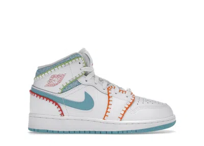 Pre-owned Jordan 1 Mid Knit Sneakers In White/washed Teal/rush Pink