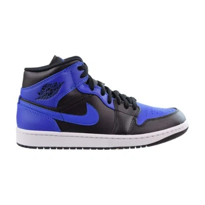Pre-owned Jordan 1 Mid Leather Men's Shoes Black-hyper Royal-white 554724-077