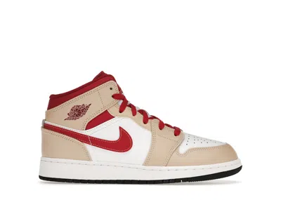 Pre-owned Jordan 1 Mid Light Curry Cardinal Sneakers In White Onyx/cardinal Red