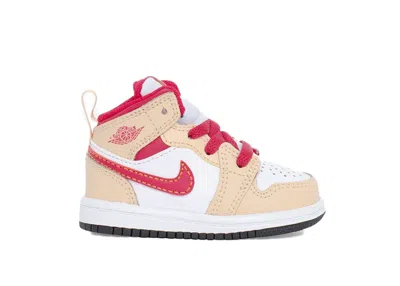 Pre-owned Jordan 1 Mid Light Curry Cardinal Sneakers In White Onyx/cardinal Red