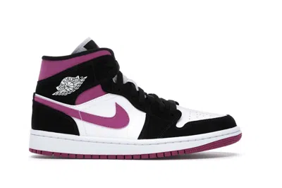 Pre-owned Jordan 1 Mid Magenta (women's) Sneakers In Black/cactus Flower/white